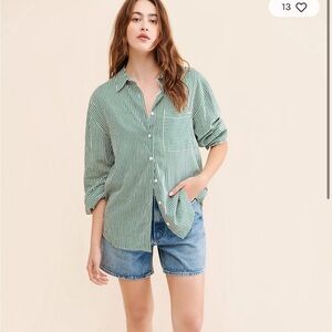Free People Green Striped Button-Up Top